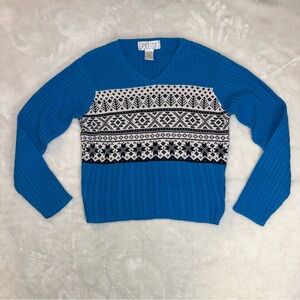 Vintage Petite Sophisticate Vibrant Blue Knit Apres Ski Sweater Top Size PS